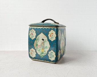 Vintage Blue Floral Geisha Sharp & Son Toffee Tin Container Made in England