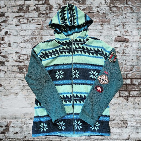 1980s Fairisle Kappa Hooded Forest Fleece XL. True Vintage, Eighties, Streetwear, Autumn Winter, Cosy, Unisex, Outdoors, Boho, Indie, Quirky