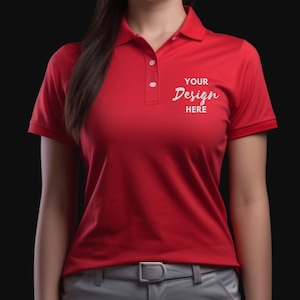 Polo Shirt Mockup, Woman Model Red Shirt MockUp, Tshirt Mockup, Red Model Gildan 3800, Model Polo Shirt Mockup, Mock Up Women&#39;s Polo.