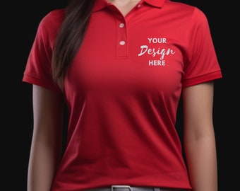 Polo Shirt Mockup, Woman Model Red Shirt MockUp, Tshirt Mockup, Red Model Gildan 3800, Model Polo Shirt Mockup, Mock Up Women's Polo.