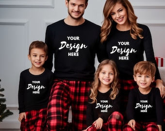 Christmas Gildan 18000 Family Mockup, Family Model Mockup, Gildan 18000 Black Sweatshirt Mockup, Mom and Kid Gildan 18000 Mockup, Xmas Mock