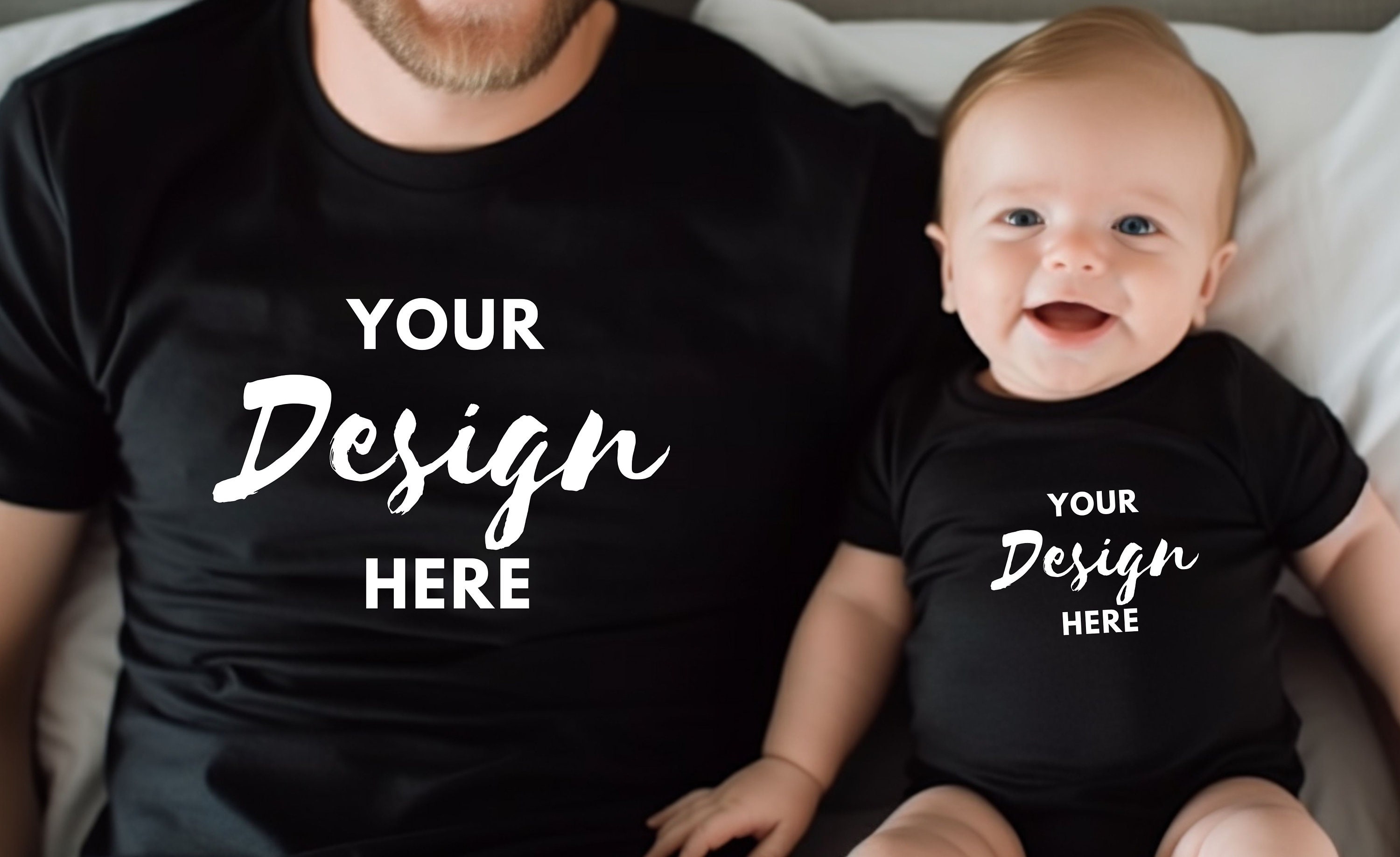 Fathers Day Mock, Dad and Son Tshirts Mockup, Black Tshirt Mockup Photo