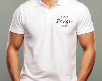 Polo Shirt Mockup, Male Model White Shirt MockUp, Tshirt Mockup,  White Model, Gildan 3800, Model Polo Shirt Mockup, Mock Up Men&#39;s Polo.