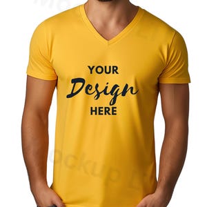 Man Vneck Mock Mustard Yellow V-neck Shirt Mockup, Bella Canvas 3005 Mockup, Bella Canvas Mockup, Shirt Mockup, Model Mock, Digital Download