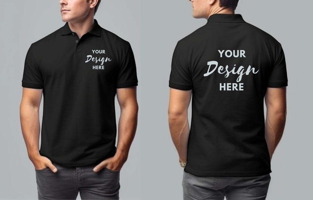 Front and Back Polo Shirt Mockup, Male Model Black Shirt Mockup, Black