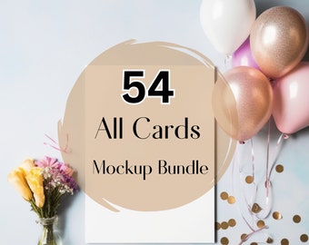 54 Designs White Greeting Card Mockups Bundle, 5x7 Cards Digital Mock-up Bundle, Mock Up With Smart Object Layer, Cards Invitation.