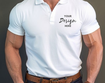 Polo Shirt Mockup, Male Model White Shirt MockUp, Tshirt Mockup,  White Model, Gildan 3800, Model Polo Shirt Mockup, Mock Up Men's Polo.