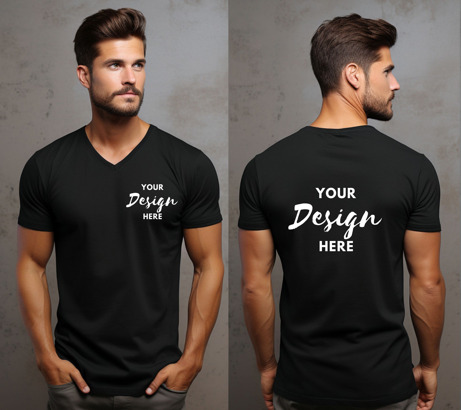 Front and Back V-neck Tshirt Mockup, Bella Canvas 3005 Mockup, Bella ...