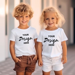 Childs White Tshirt Mockup, Sibling TShirt Mockup Models Kids, Toddler Brother Sister Tshirt Mockup, Kids Friends Tee Mockup Boho Shirt Mock