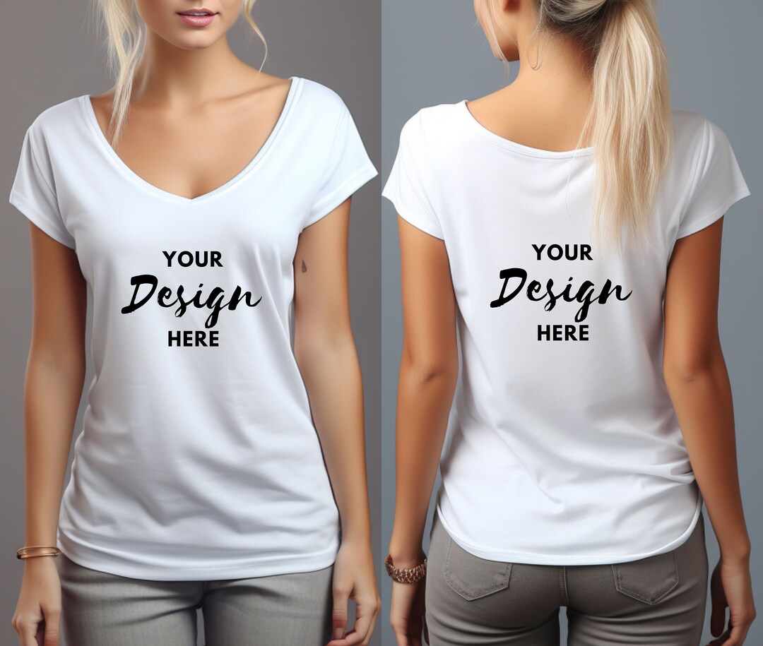 Front and Back V-neck Tshirt Mockup Bella Canvas 3005 Mockup - Etsy