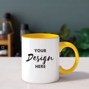 Yellow Handle White Mug MockUp, Coffee Cup Mockup, Coffee Mug Mockup, Mug Mockup, Blank Mug Mockup, White Mug Photo Mockup Digital Download.