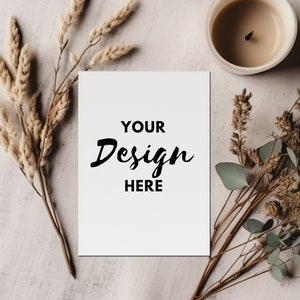 Spa 5x7" Card Mockup, Portrait Greeting Card Mockup, PNG Digital Download Mock, Tarjeta blanca vacía minimalista, Boho Neutral Tones Card Mockup