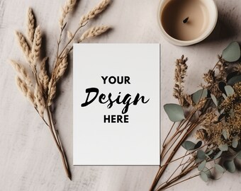 Spa 5x7" Card Mockup, Portrait Greeting Card Mockup, PNG Digital Download Mock, Minimalist empty white card, Boho Neutral Tones Card Mockup