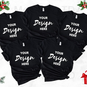 Family shirts mockup, Christmas group mockup, group shirts mockup, multiple tshirts mockup black group shirts Bella Canvas 3001 shirt mockup