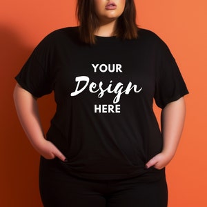 Plus Size Black Tshirt Mockup, Black Bella Canvas 3001 Tshirt Mockup, Bella Canvas Shirt, Model Mockup, Female Shirt Mockup Digital download