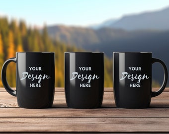 Black 3 Mugs MockUp, Mug Photo Mockup, Coffee Cup Mockup, Coffee Mug Mockup, Mug Mockup, Blank Mug Mockup, Digital Download, Outdoor Mockup.