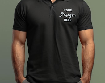 Polo Shirt Mockup, Male Model Black Shirt MockUp, Tshirt Mockup, Black Model, Gildan 3800, Model Polo Shirt Mockup, Mock Up Men's Polo.