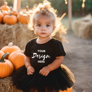 Halloween Girl Black T-shirt Mockup Kid Mock-ups, Baby Shirt Mock-up Styled Mockup Stock Photography Model Shirt PNG Mock, Digital Download.