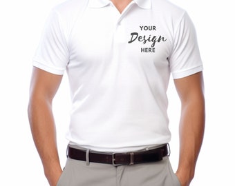 Polo Shirt Mockup, Male Model White Shirt MockUp, Tshirt Mockup,  White Model, Gildan 3800, Model Polo Shirt Mockup, Mock Up Men's Polo