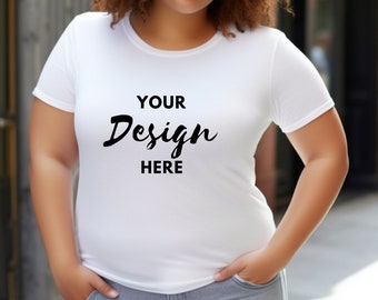 Plus Size Tshirt Mockup, White Bella Canvas 3001 Tshirt Mockup, Bella Canvas Shirt, Model Mockup, T-Shirt Mockup, Model White Tee Mockup.