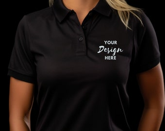 Polo Shirt Mockup, Woman Model Black Shirt MockUp, Tshirt Mockup, Black Model Gildan 3800, Model Polo Shirt Mockup, Mock Up Women&#39;s Polo.