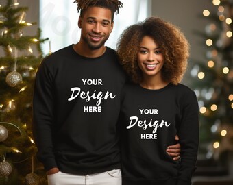 Gildan 18000 Sweatshirt Couples Mockup, Black Sweatshirt Mockup African American Sweatshirt Mockup Christmas Mockup, Couples Sweatshirt Mock