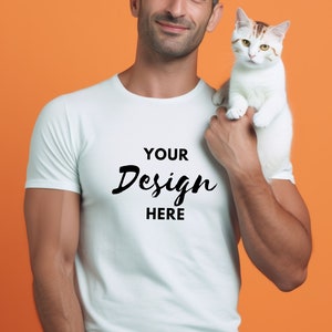 Bella Canvas 3001 Mockup, Bella Canvas White Shirt Mockup, Tshirt Mockup Cat Dad Mockup, Bella Canvas 3001 White Mockup, Model Shirt Mockup