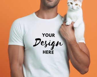 Bella Canvas 3001 Mockup, Bella Canvas White Shirt Mockup, Tshirt Mockup Cat Dad Mockup, Bella Canvas 3001 White Mockup, Model Shirt Mockup