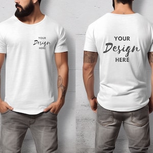 Front and Back Bella Canvas 3001 White Mockup, Backside Mockup, Front Back Mockup 3001, White T-Shirt Mock Up, Man Model Tshirt Mockup.