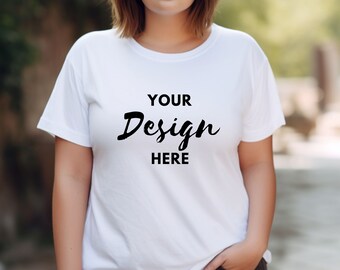 Plus Size Tshirt Mockup, White Bella Canvas 3001 Tshirt Mockup, Bella Canvas Shirt, Model Mockup, T-Shirt Mockup, Model White Tee Mockup.