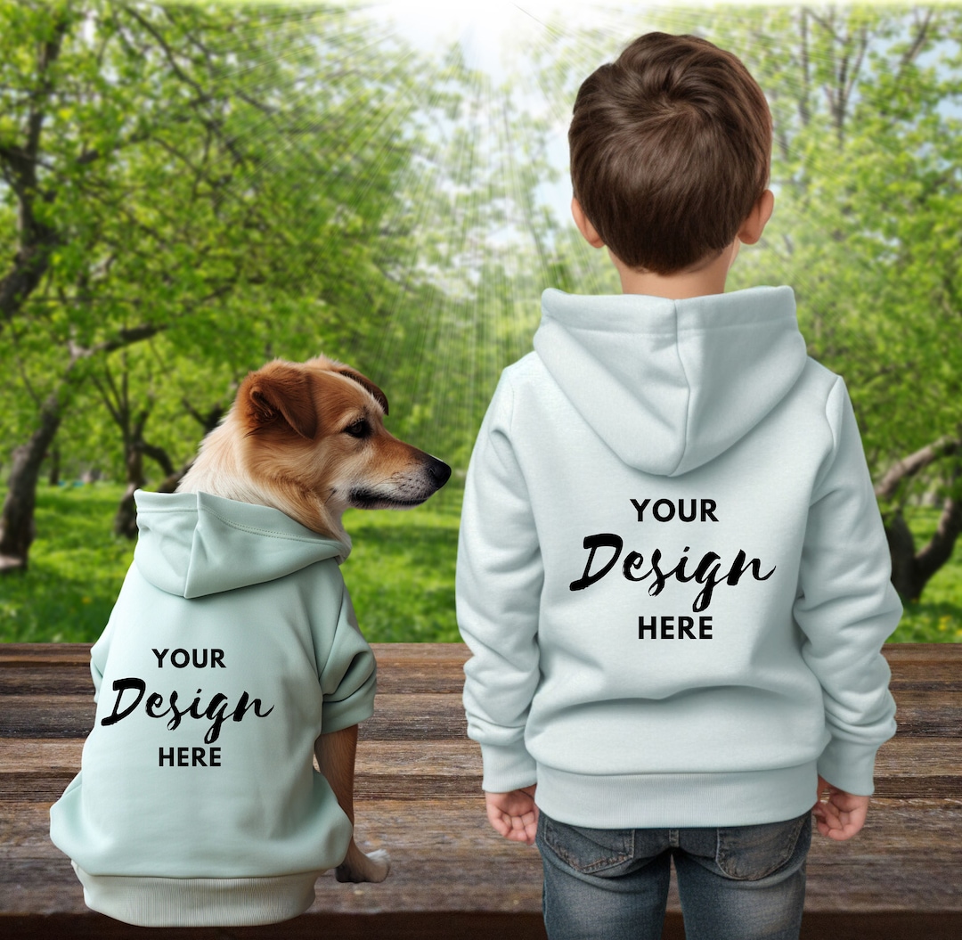 Dog and Kid Hoodie Mockup, Dog Hoodie Mockup, Pet Hoodie Template, Dog