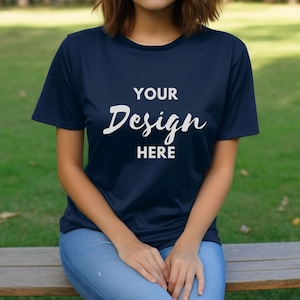 Navy Blue T-shirt Mockup, Bella Canvas 3001, Navy Blue Mockup Bella T-Shirt Mockup, Model Mockup, Woman Tee Mock, 3001 Mockup T-shirt.