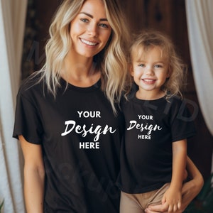 Mommy and Me Mockup Kids Bella Canvas 3001T Black T-Shirt Mock up Mom Daughter Mockup Kids T-Shirt Mockup Bella Canvas Mockup Fall Mama & Me