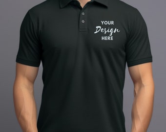 Polo Shirt Mockup, Male Model Black Shirt MockUp, Tshirt Mockup, Black Model, Gildan 3800, Model Polo Shirt Mockup, Mock Up Men&#39;s Polo.