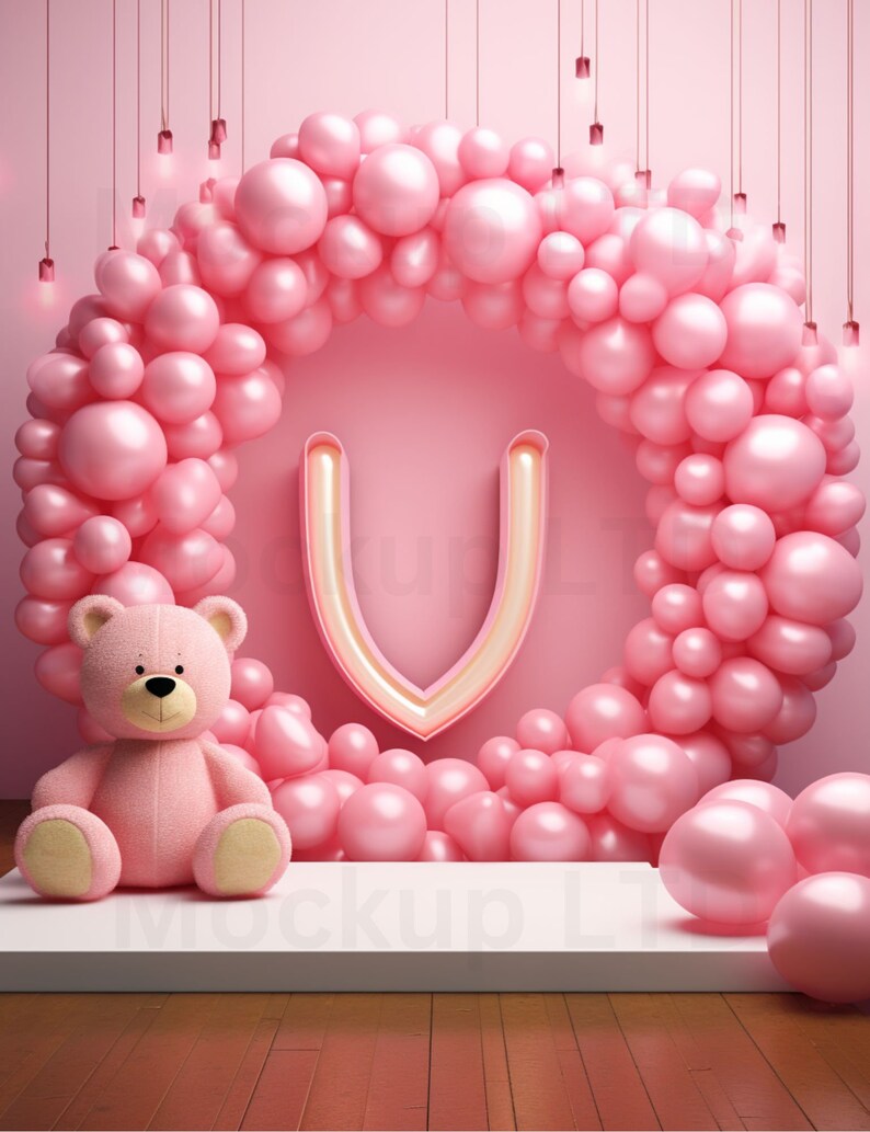 Pink Surrounds Pink Balloon Digital Backdrop, Pink Studio Digital Background, Studio ...