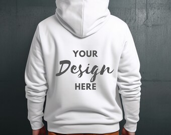 Gildan 18500 White Mockup, Men Hoodie Mockup, Backside Hoodie Mockups, Men Back of Hooded sweatshirt Mockup, Gildan 18500 Male Model