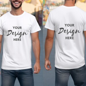Front and Back Bella Canvas 3001 White Mockup, Backside Mockup, Front Back Mockup 3001, White T-Shirt Mock Up, Man Model Tshirt Mockup.