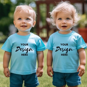 Childs Blue Tshirt Mockup, Sibling TShirt Mockup Models Kids, Toddler Brother Sister Tshirt Mockup, Kids Friends Tee Mockup, Boho Shirt Mock