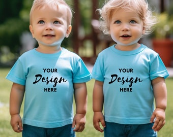 Maqueta de camiseta azul para niños, modelos de maqueta de camiseta de hermano, maqueta de camiseta de hermano pequeño hermano, maqueta de camiseta de amigos de niños, maqueta de camiseta boho