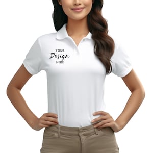 Polo Shirt Mockup, Woman Model White Shirt MockUp, Tshirt Mockup, White Model Gildan 3800, Model Polo Shirt Mockup, Mock Up Women's Polo.