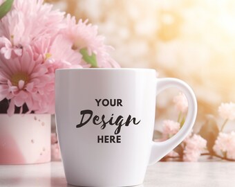 Flowers White Mug MockUp, Coffee Cup Mockup, Coffee Mug Mockup, Digital Download, Mug Mockup, Blank Mug Mockup, White Mug Photo Mock Up.