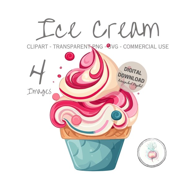 Ice Cream Cup Clipart Summer Clipart Party PNG Clipart Ice Cream Cone Digital Download SVG for Cricut Dessert Menu Clipart Commercial  Use