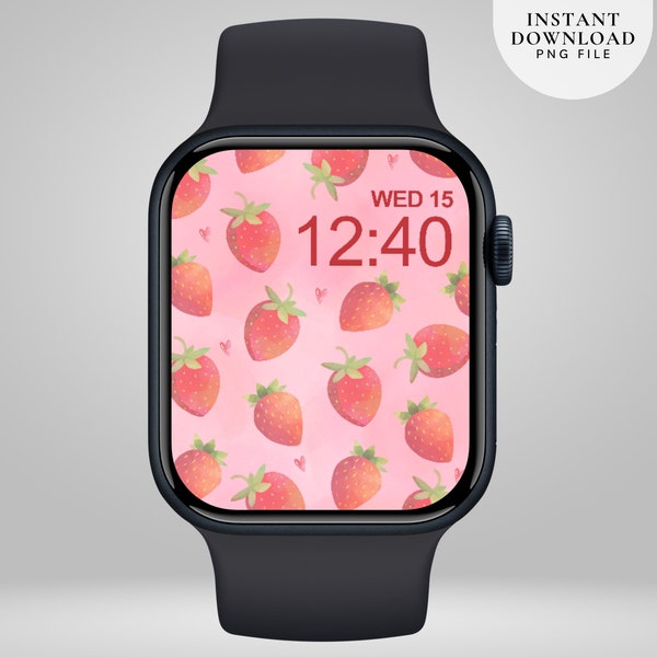 Pink Strawberry Watch Wallpaper, Fruit Clock Face, Strawberry Smartwatch wallpaper, Strawberries Watch background, Summer Watch face, 015