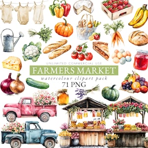 Watercolor farmers market clipart, locally grown clipart, fruit and veg clipart, flower shop png, baby shower clipart, growing baby png, 010
