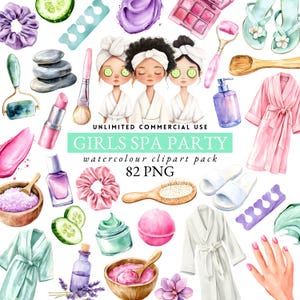 spa day party clipart, pamper party, manicure party clipart, sleepover slumber clipart, spa party, girls spa, make up party clipart, 020