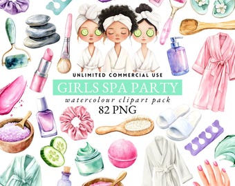 spa day party clipart, pamper party, manicure party clipart, sleepover slumber clipart, spa party, girls spa, make up party clipart, 020