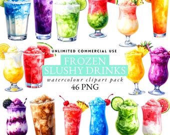 frozen drinks watercolour clipart, ultimate drinks bundle, frozen cocktails clipart, party drink menu, iced mocktails, slushie, alcohol, 103
