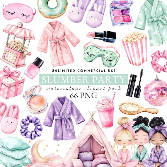 slumber party clipart, pamper party, pyjama party clipart, sleepover slumber clipart, spa party, girls spa, make up party clipart, 018