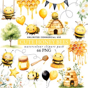 Aquarel honingbijen clipart, gele lente clipart, bijenkorf clipart, hommel clipart, madeliefjebloem clipart, lentetuin clipart, 024