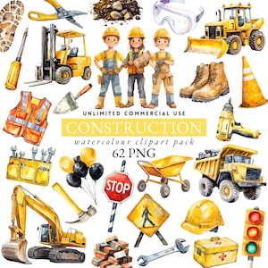 Aquarell Gelb Baustelle Clipart, Bulldozer Clipart, Gelb LKW Clipart, Verkehrsschild PNG, Straßenschilder Clipart, Baustelle, 023